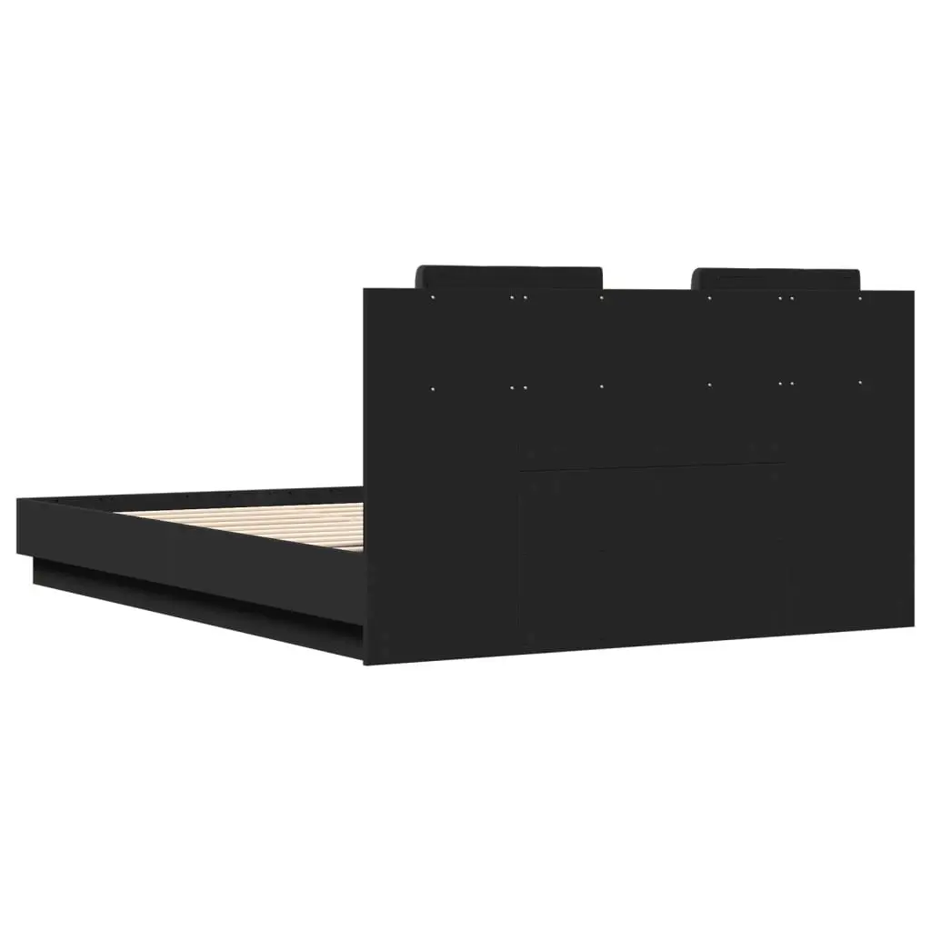 Bed Frame with Headboard Black 150x200 cm Engineered Wood Plywood Slats
