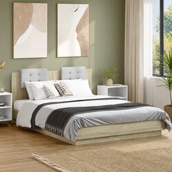 Bed Frame with Headboard Slatted Base Brown Engineered Wood 150x200cm Bedroom