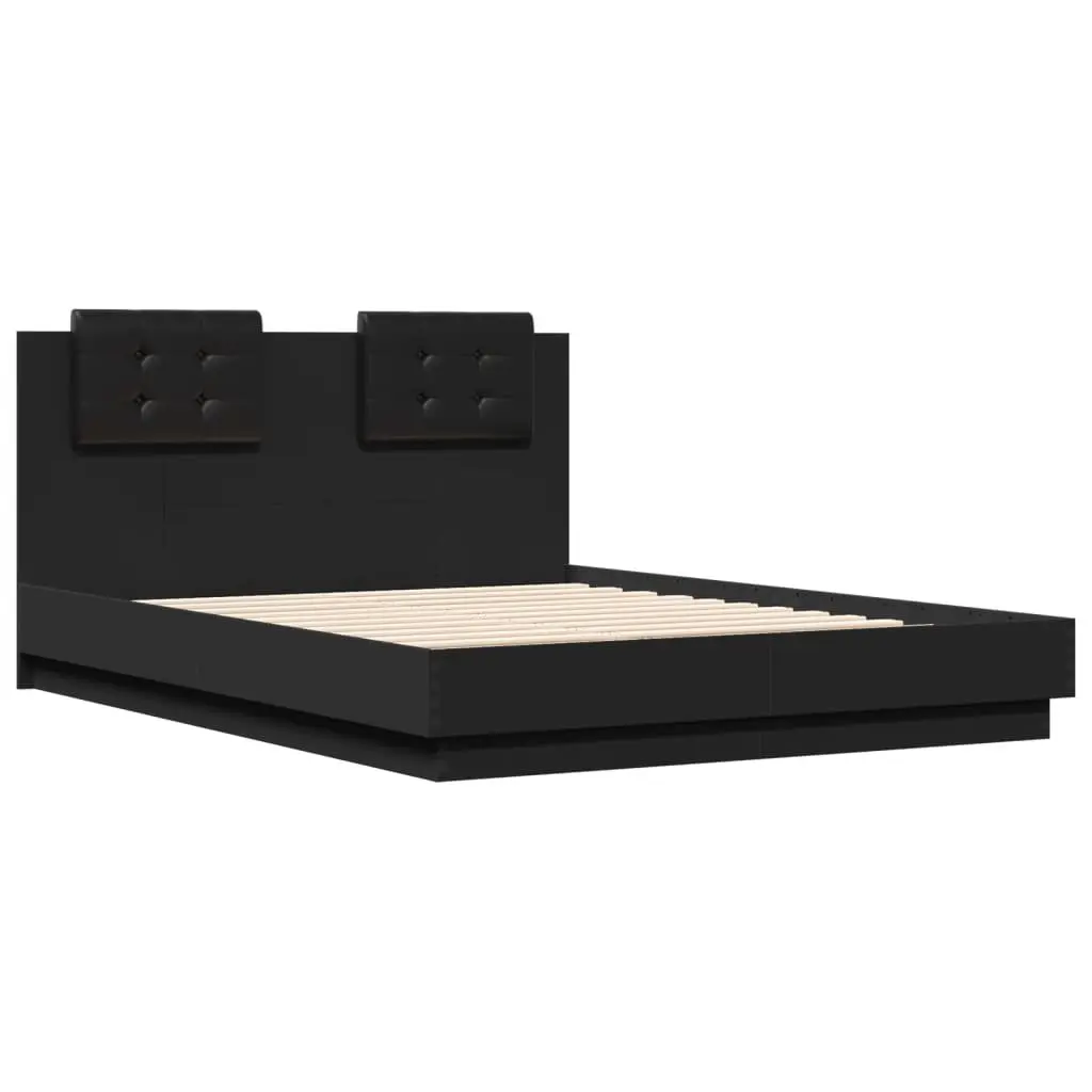 Black Bed Frame with Headboard 135x190 cm