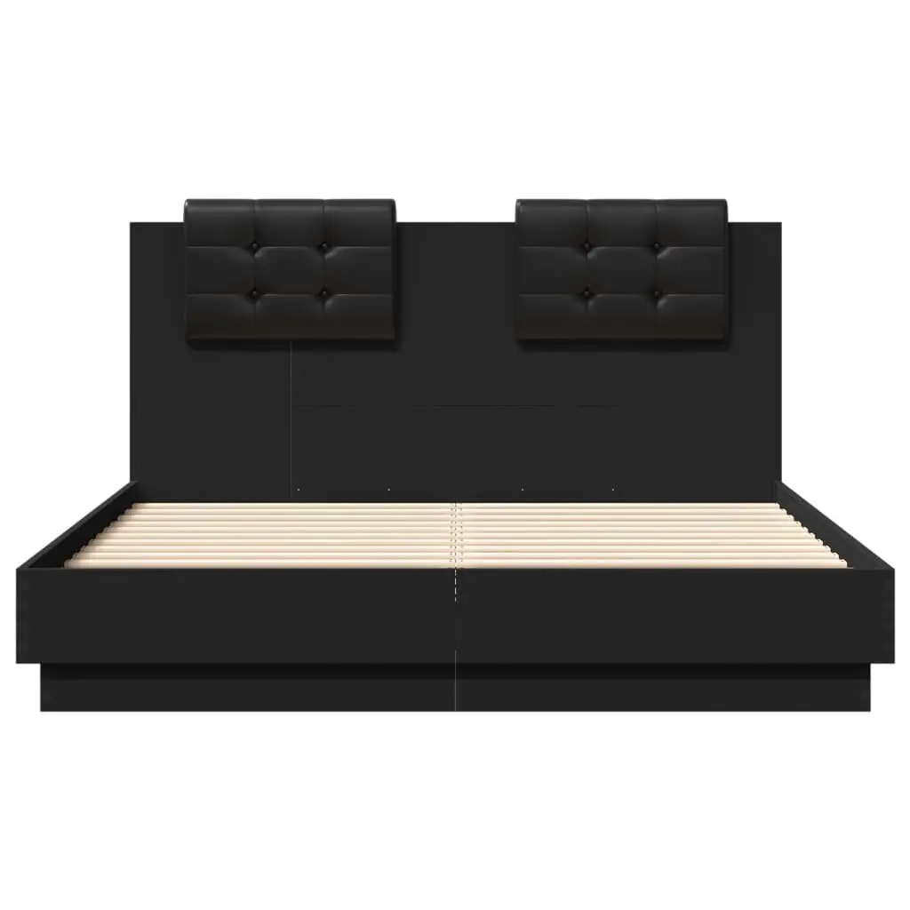 Black Bed Frame with Headboard 135x190 cm