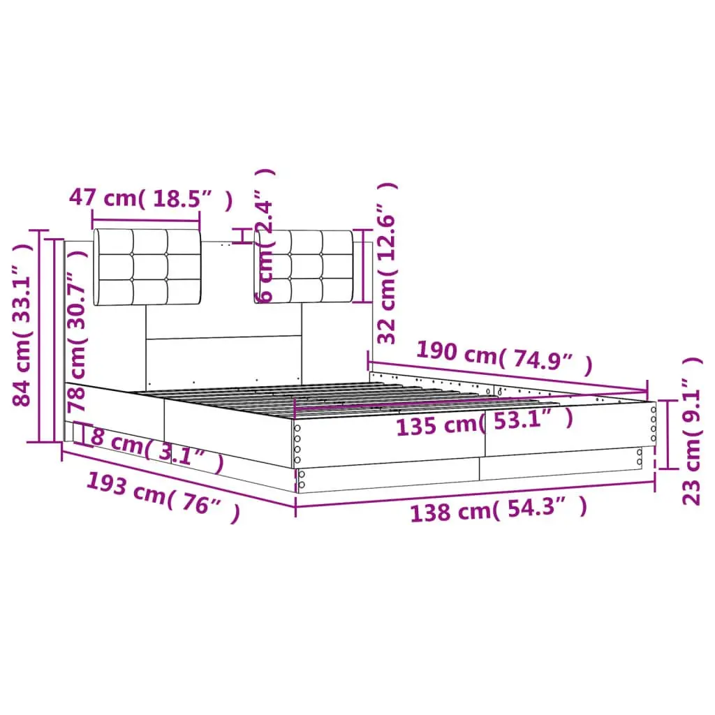 Black Bed Frame with Headboard 135x190 cm