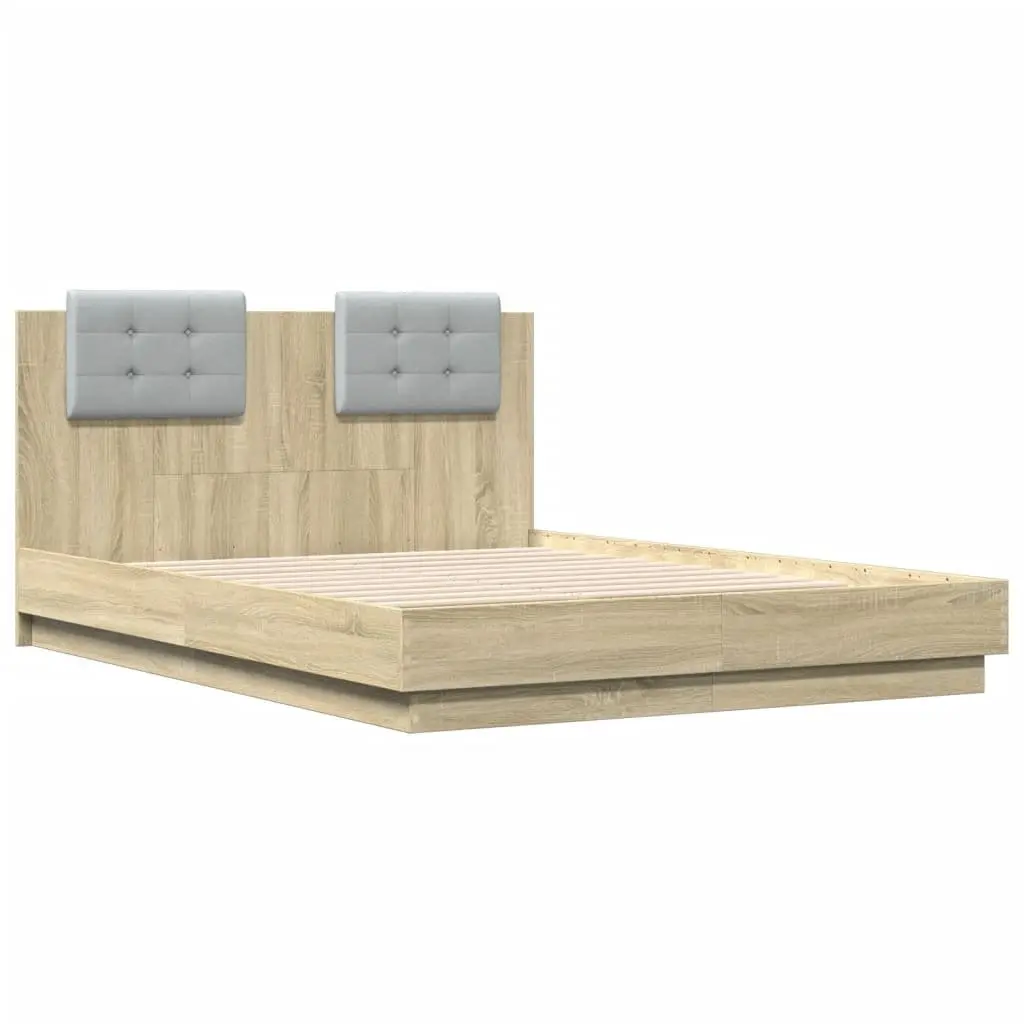 Bed Frame with Headboard Sonoma Oak 135x190 cm Bedroom Furniture Slatted Base