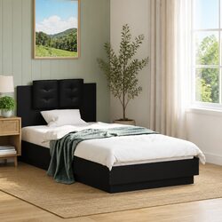 Bed Frame with Headboard Black 90x190 cm Slatted Base Engineered Wood