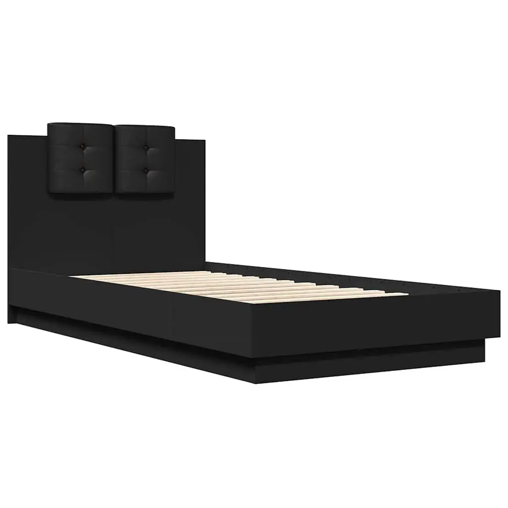 Bed Frame with Headboard Black 90x190 cm Slatted Base Engineered Wood