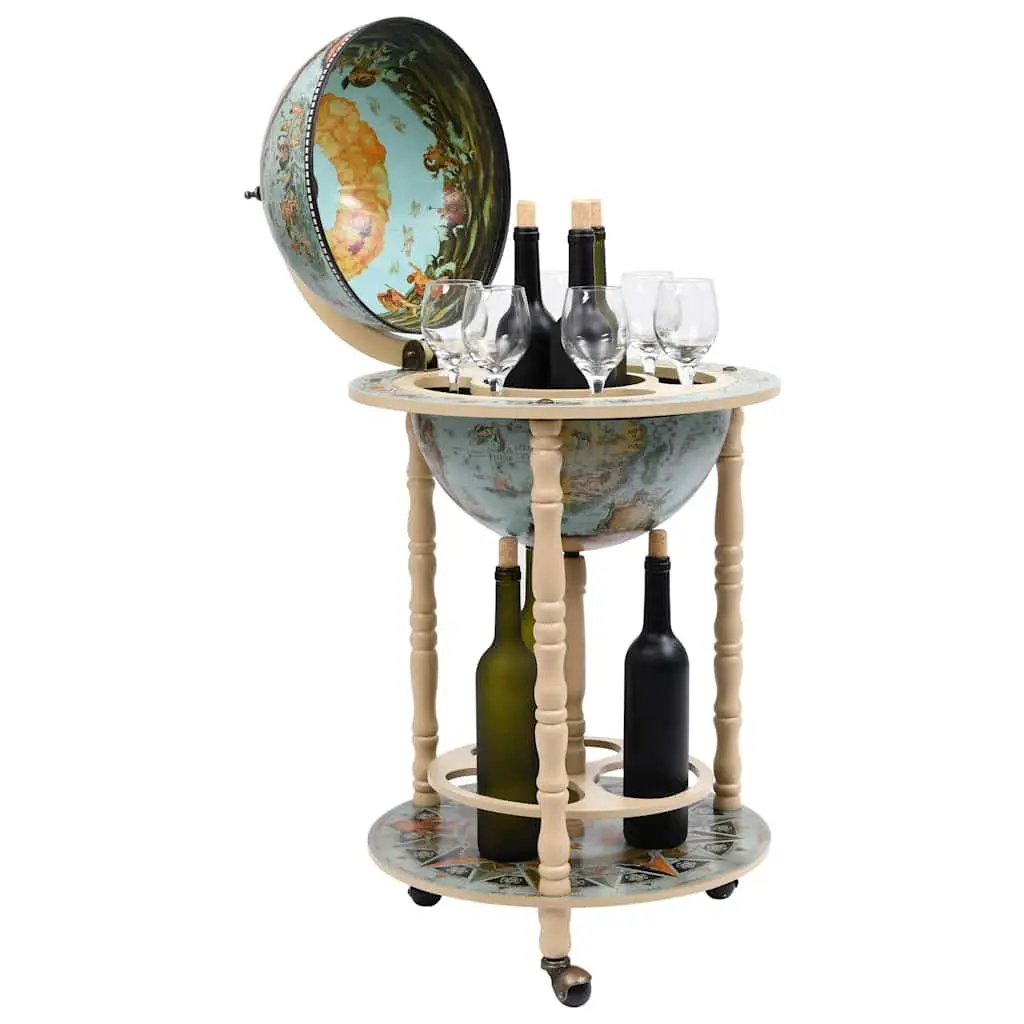 Globe Bar Wine Stand Mobile Storage Bottle Glass Holder with Wheels