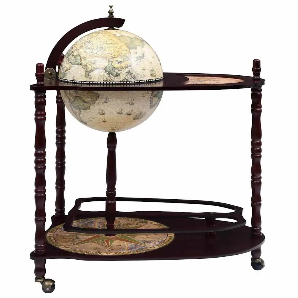 Freestanding Globe Bar Cabinet with Table and Wheels