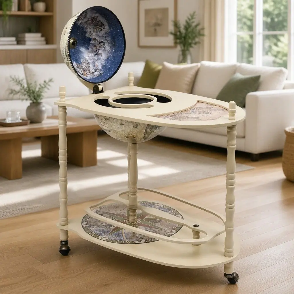 Globe Bar Cabinet with Storage and Wheels
