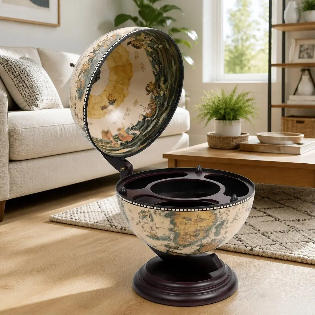 Globe Bar Wine Stand with Rotating Storage
