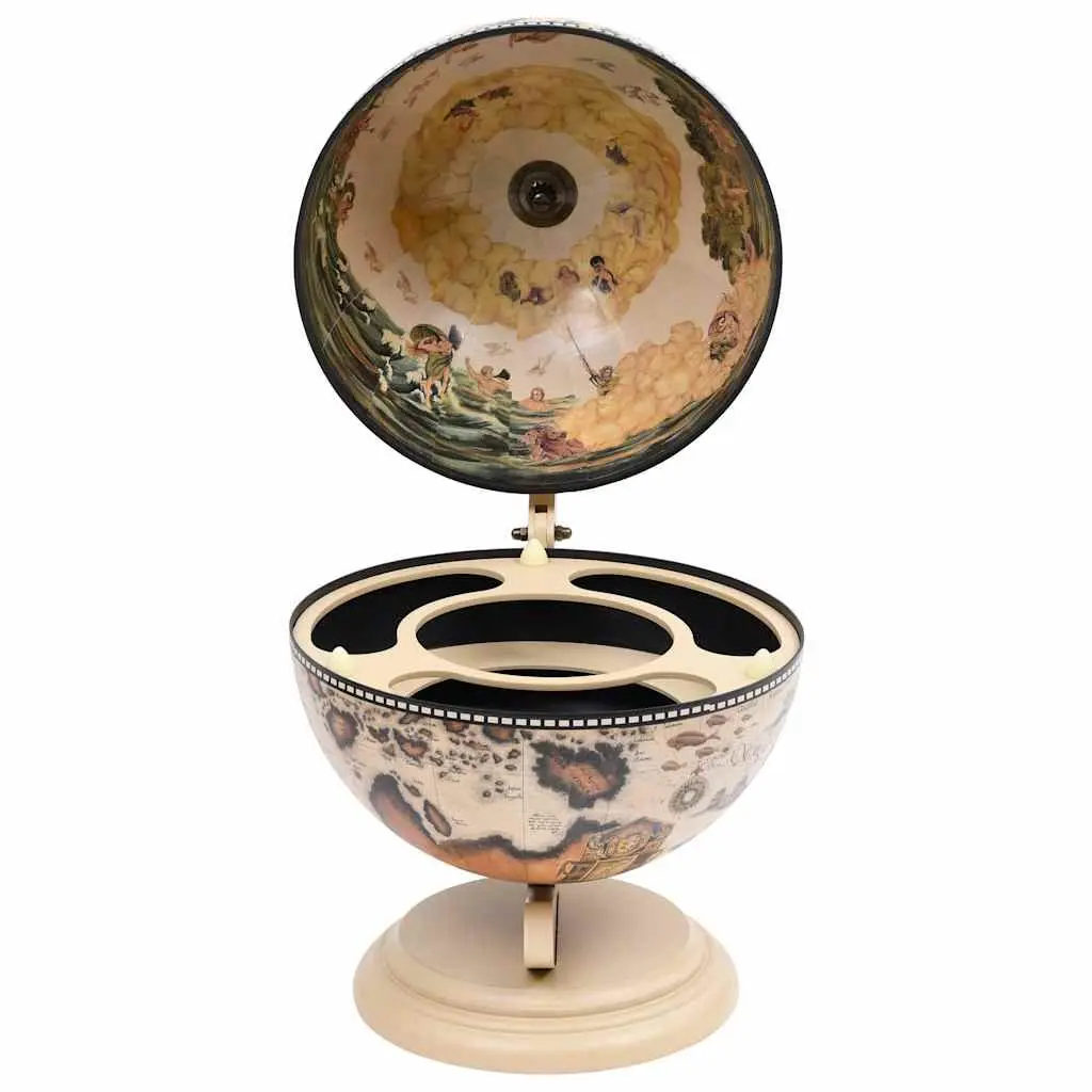 Tabletop Globe Bar Wine Stand Rotating Drink Cabinet Storage White Eucalyptus
