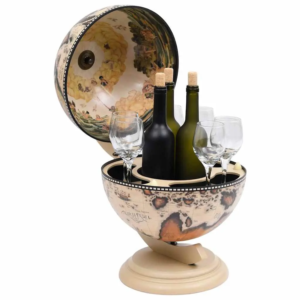 Tabletop Globe Bar Wine Stand Rotating Drink Cabinet Storage White Eucalyptus