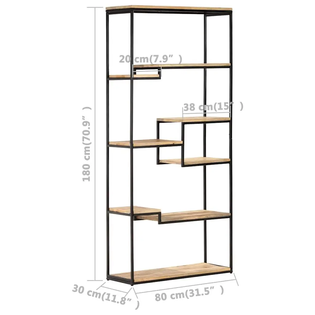 Bookcase 80x30x180 cm Rough Mango Wood Industrial Shelving Storage Display Unit