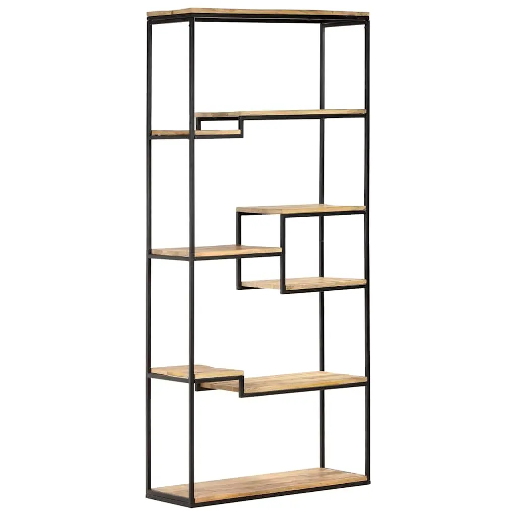 Bookcase 80x30x180 cm Rough Mango Wood Industrial Shelving Storage Display Unit