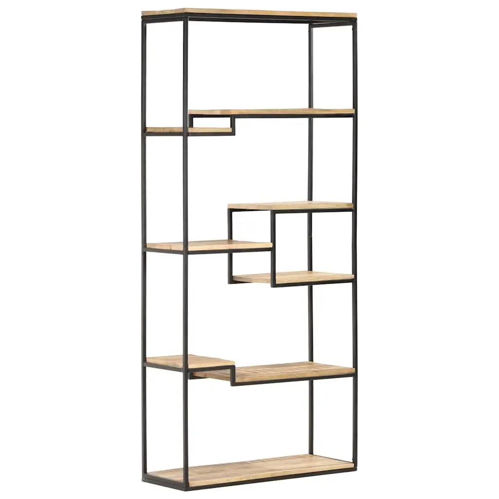 Bookcase 80x30x180 cm Rough Mango Wood Industrial Shelving Storage Display Unit