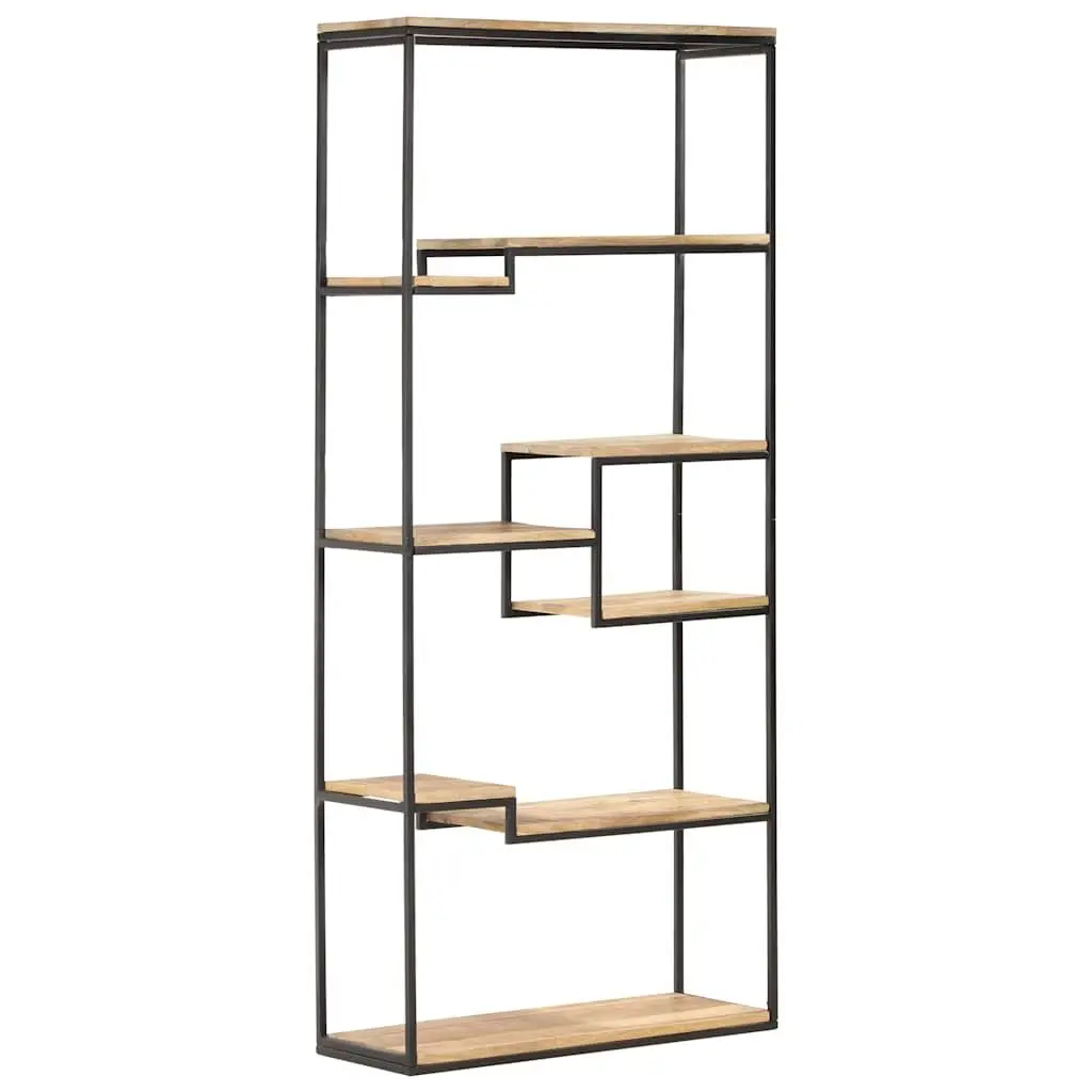 Bookcase 80x30x180 cm Rough Mango Wood Industrial Shelving Storage Display Unit