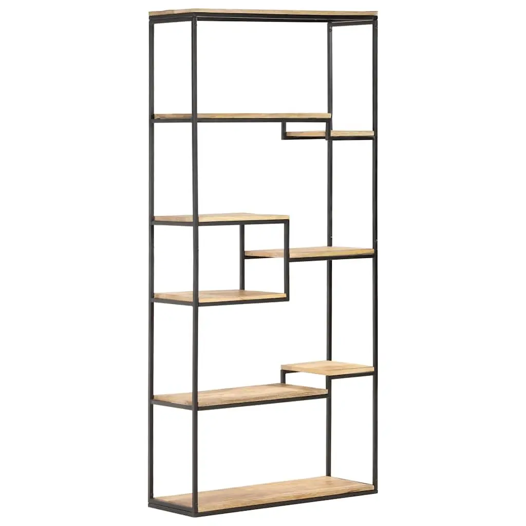Bookcase 80x30x180 cm Rough Mango Wood Industrial Shelving Storage Display Unit