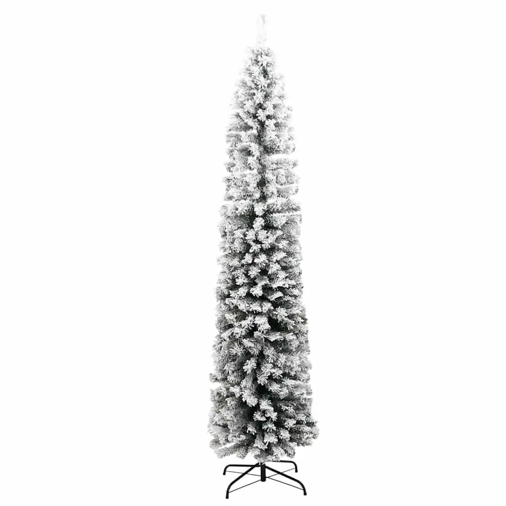Slim Artificial Christmas Tree Indoor Outdoor 180cm Flocked Snow Green