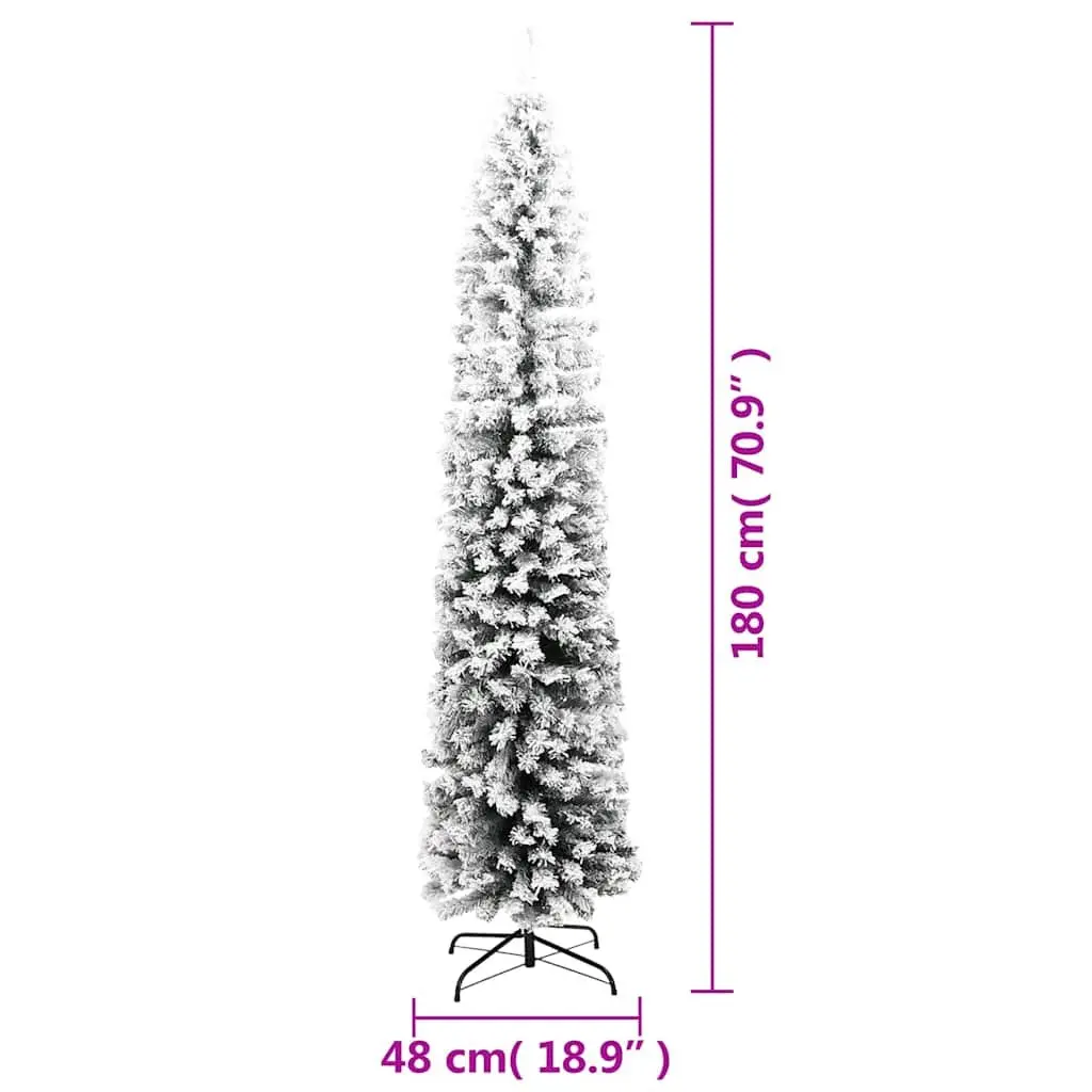Slim Artificial Christmas Tree Indoor Outdoor 180cm Flocked Snow Green