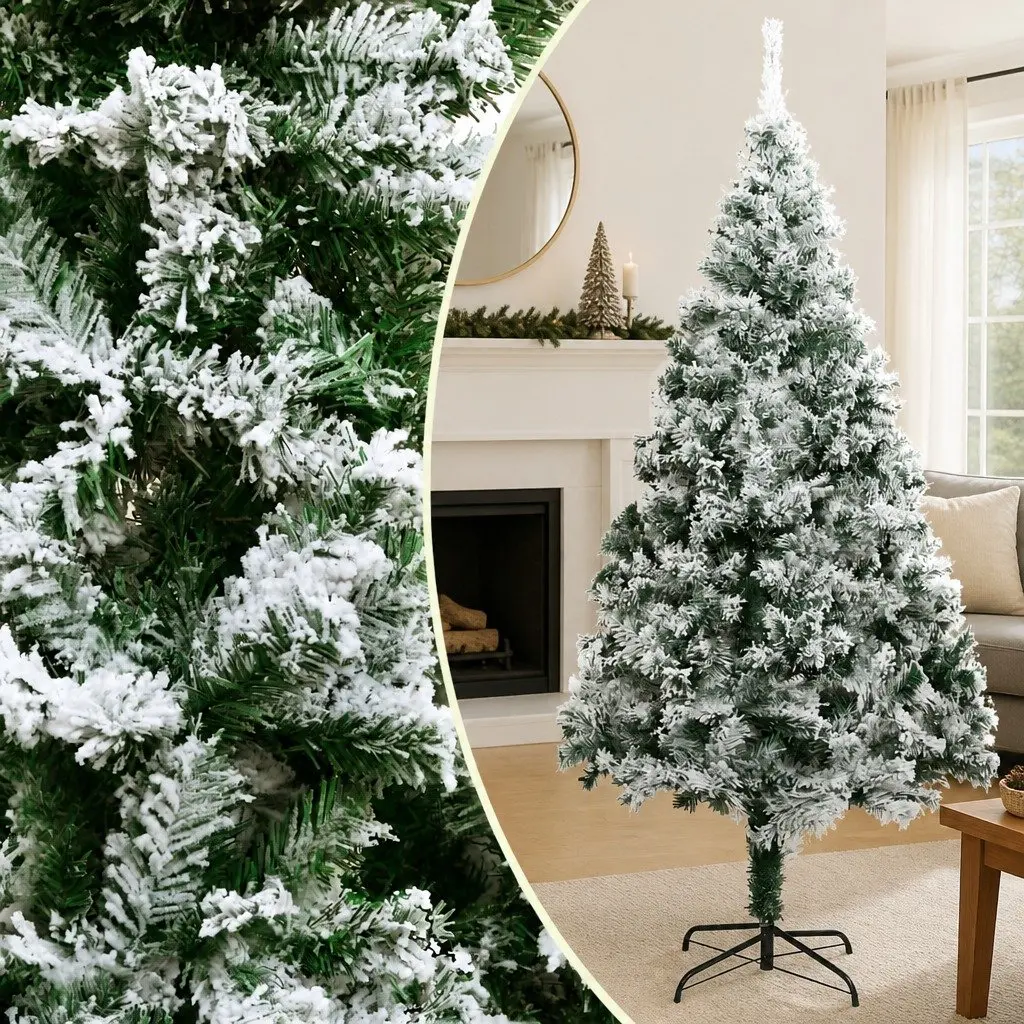 240cm Green Flocked Snow Tree