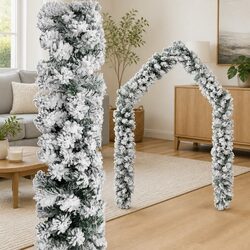 5m Green Christmas Garland: Flocked Snow Design