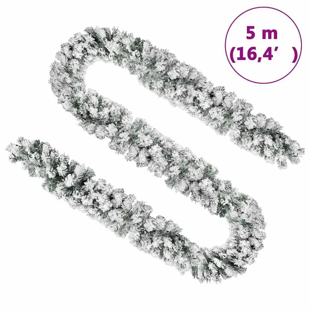 Christmas Garland Indoor Outdoor 5m Green Flocked Snow Holiday Decoration