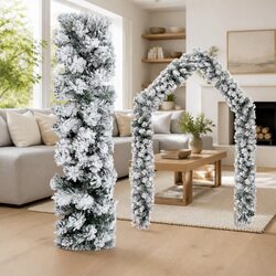 Christmas Garland Green 10m Flocked Snow Holiday Decoration Indoor Outdoor