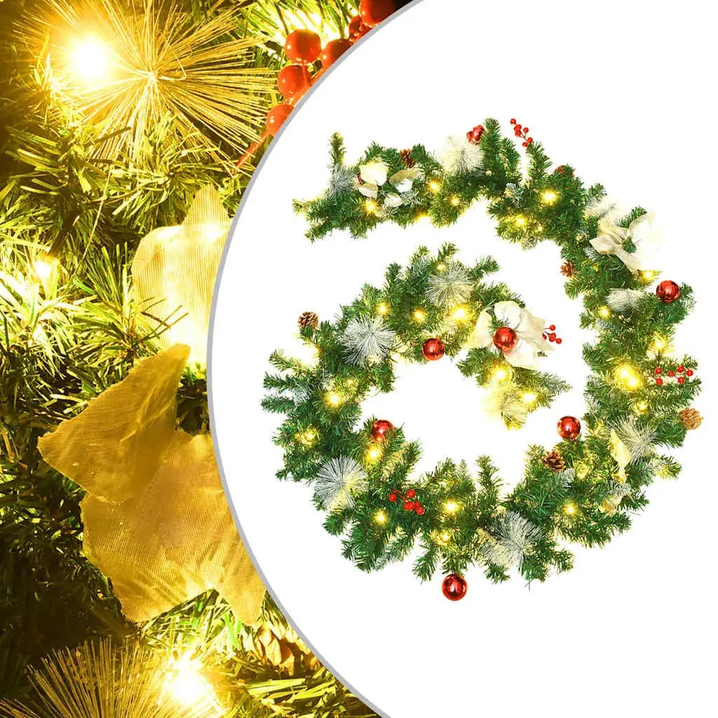 Christmas Garland with LED Lights Green 2.7m Festive Holiday Decoration Indoor