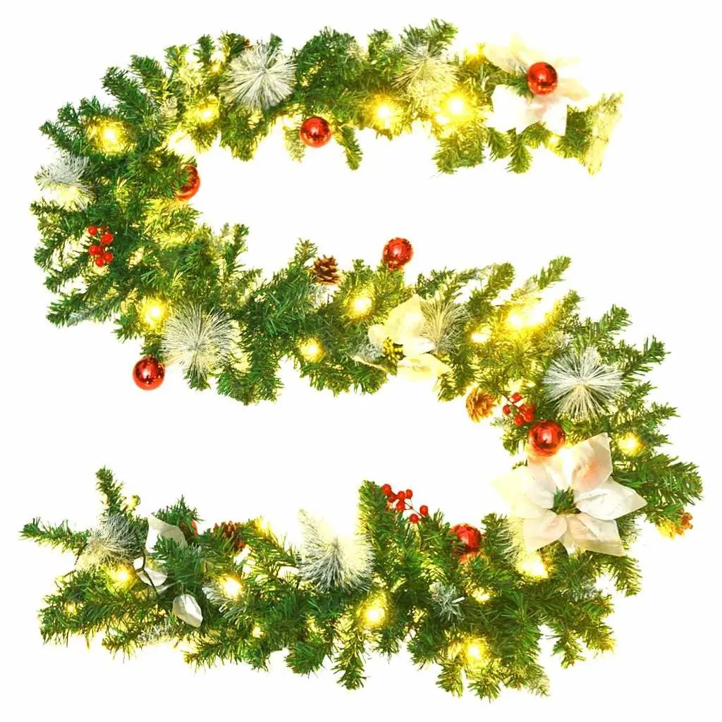 Christmas Garland with LED Lights Green 2.7m Festive Holiday Decoration Indoor