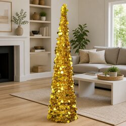 Gold Pop-Up Artificial Christmas Tree, 180cm, PET Material