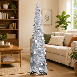 Silver Pop-Up Artificial Christmas Tree 120cm Lightweight Collapsible Holiday