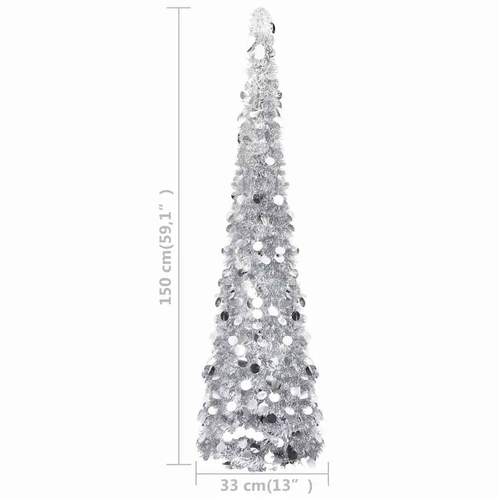 Pop-up Artificial Christmas Tree Indoor Outdoor 150cm Silver