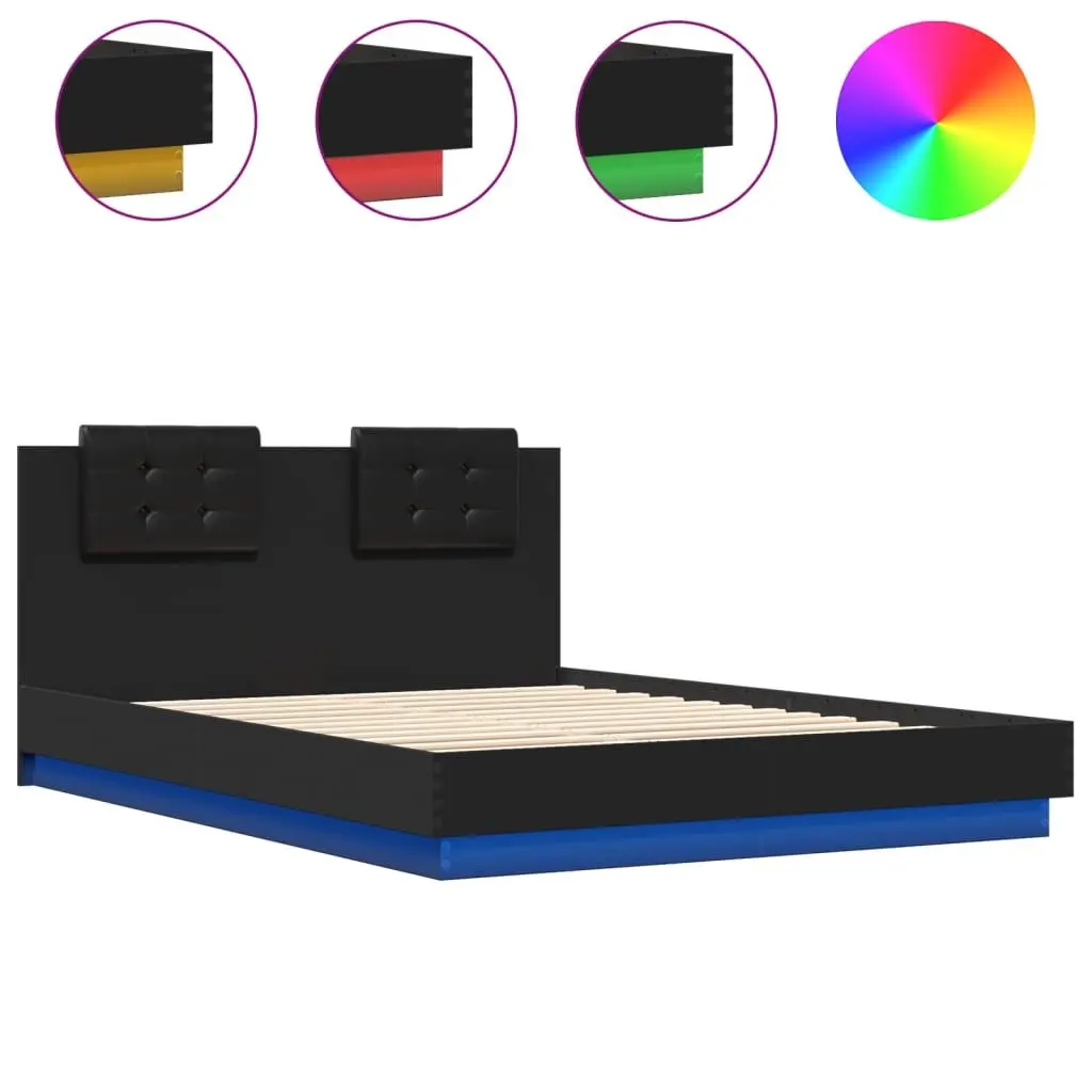 Black Bed Frame with RGB LED Lights for Bedroom 150x200 cm