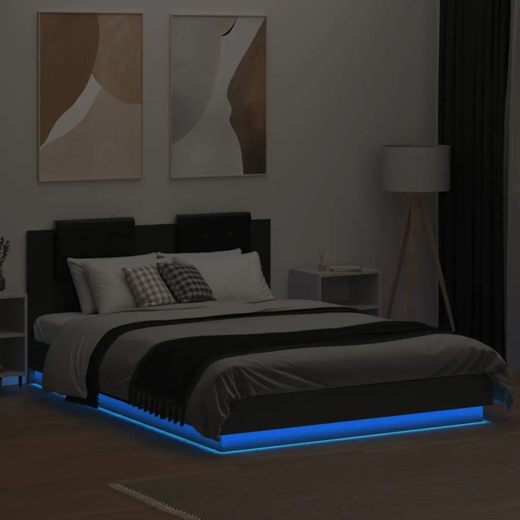 Black Bed Frame with RGB LED Lights for Bedroom 150x200 cm