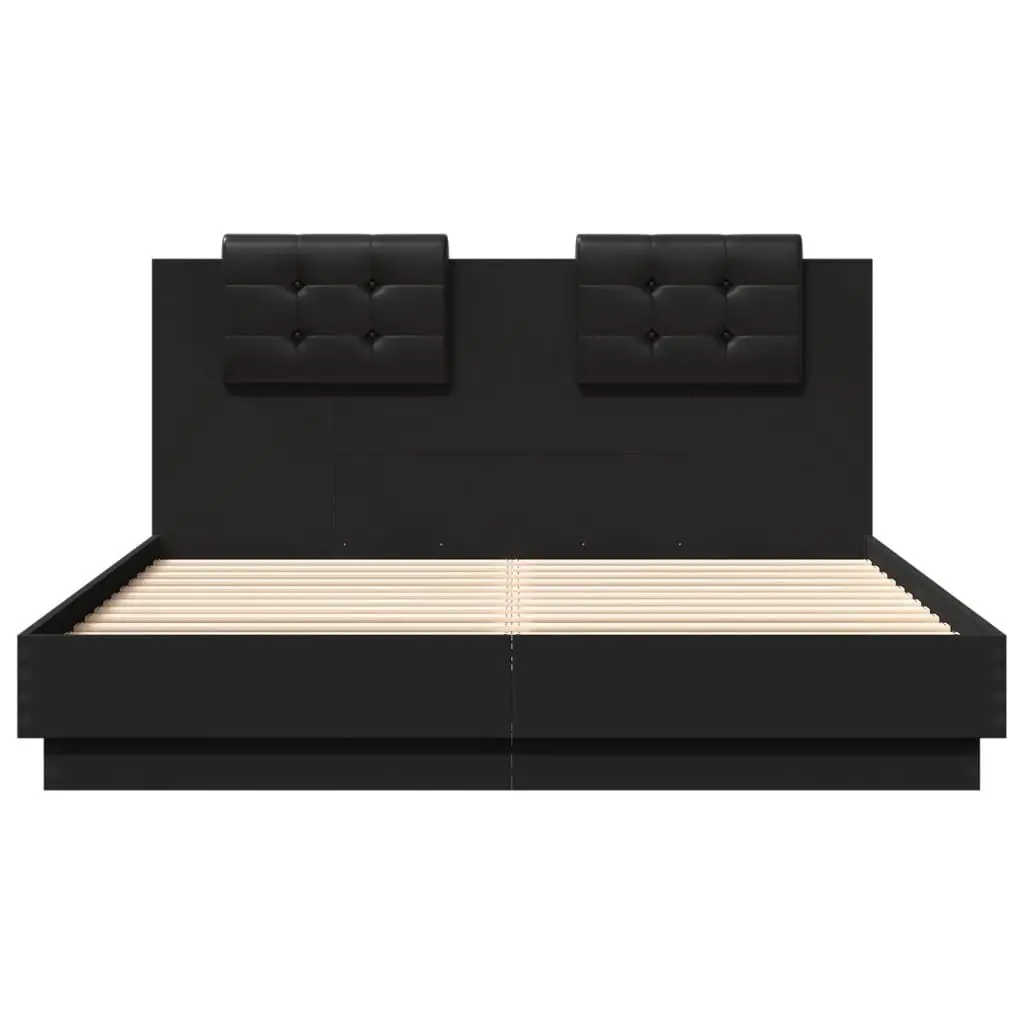 Black Bed Frame with RGB LED Lights for Bedroom 150x200 cm