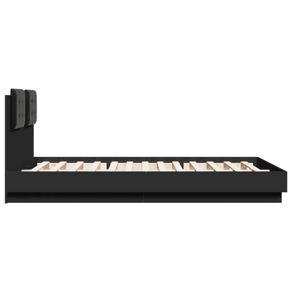 Black Bed Frame with RGB LED Lights for Bedroom 150x200 cm