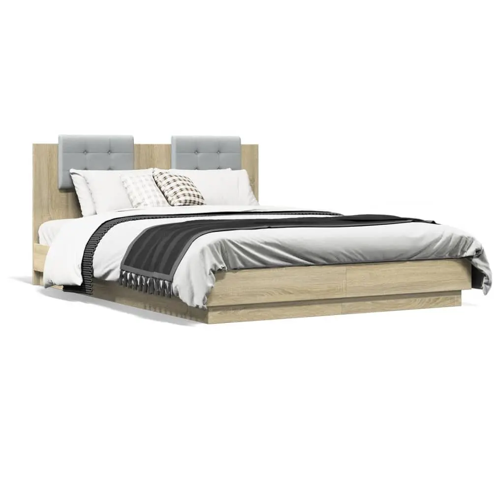 Bed Frame with Headboard RGB LED Lights Engineered Wood 150x200 cm Brown