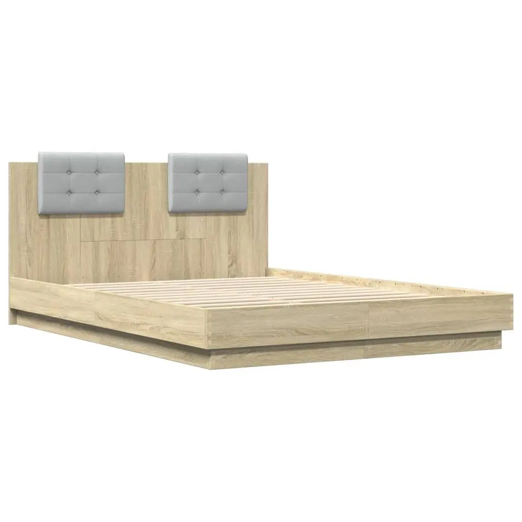 Bed Frame with Headboard RGB LED Lights Engineered Wood 150x200 cm Brown