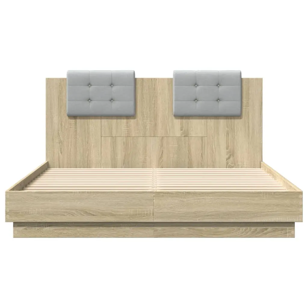 Bed Frame with Headboard RGB LED Lights Engineered Wood 150x200 cm Brown