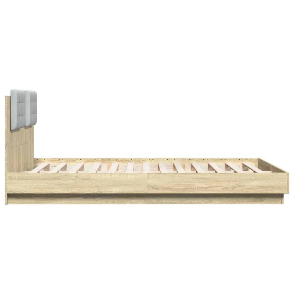 Bed Frame with Headboard RGB LED Lights Engineered Wood 150x200 cm Brown