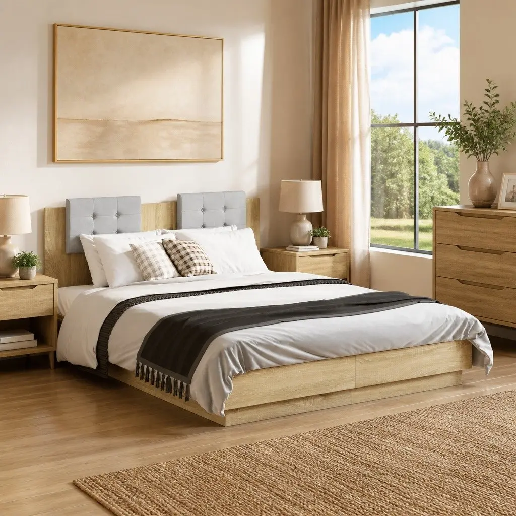 Brown Engineered Wood Bed Frame with LED Headboard 135x190cm