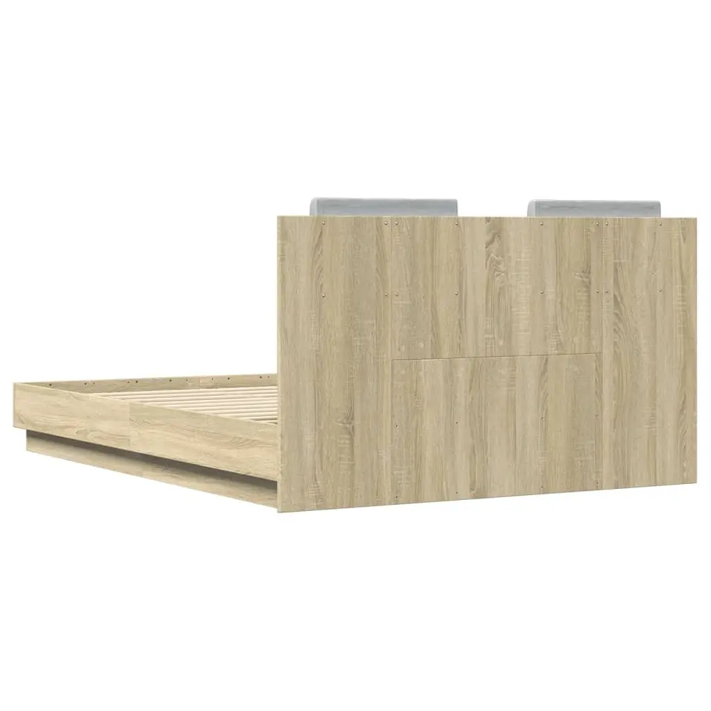 Brown Engineered Wood Bed Frame with LED Headboard 135x190cm
