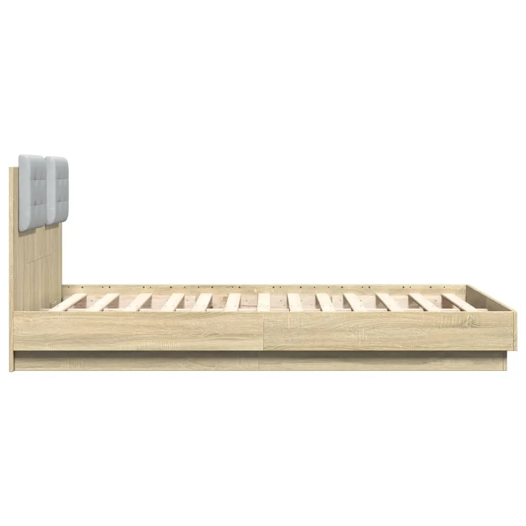 Brown Engineered Wood Bed Frame with LED Headboard 135x190cm