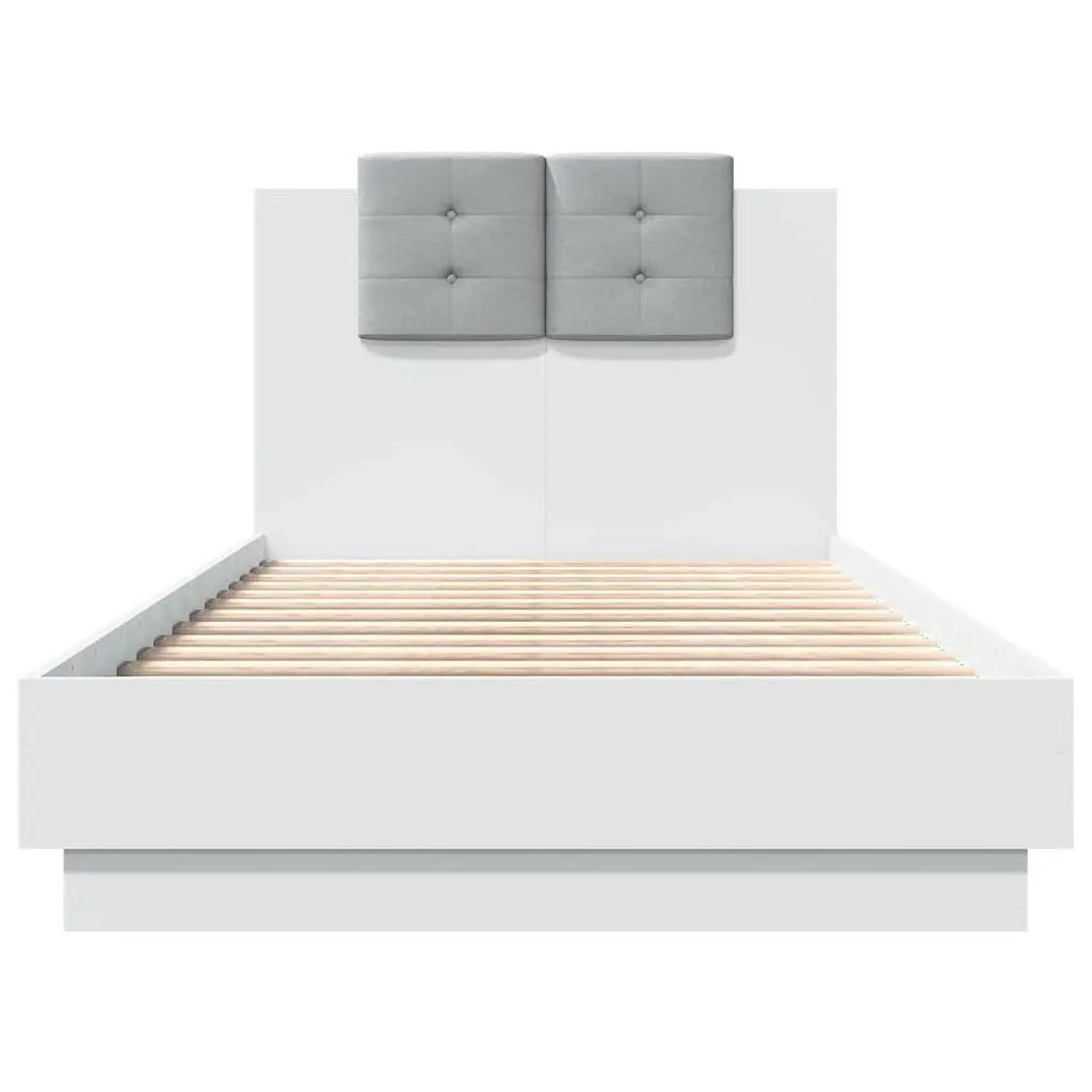 White Bed Frame with RGB LED Lights Headboard 90x190 cm Slatted Base