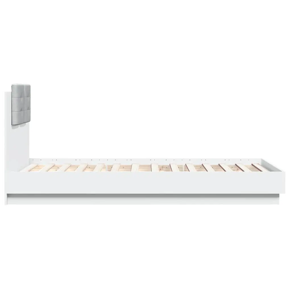 White Bed Frame with RGB LED Lights Headboard 90x190 cm Slatted Base