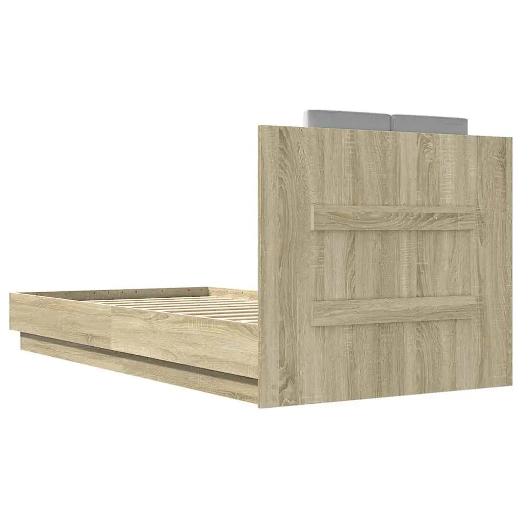 Bed Frame with Headboard RGB LED Lights Slatted Base Sonoma Oak 90x190cm