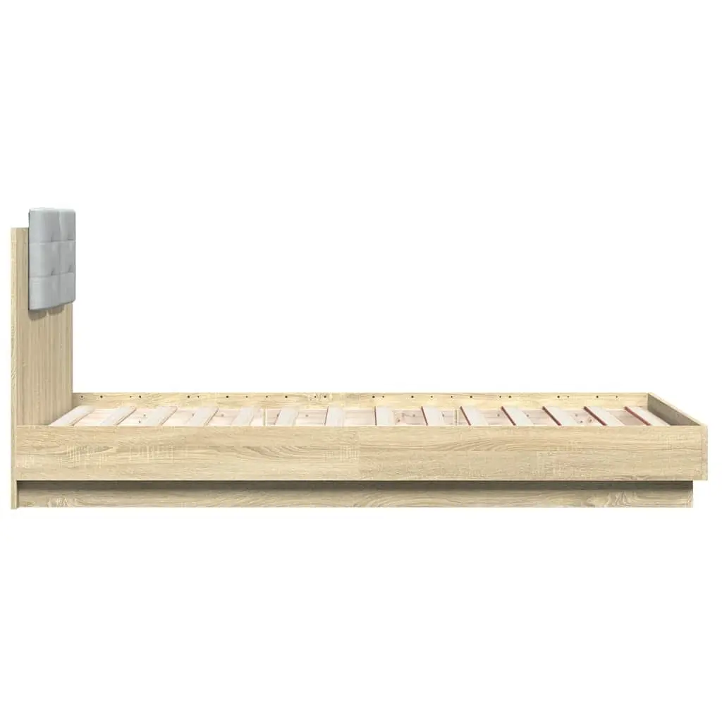 Bed Frame with Headboard RGB LED Lights Slatted Base Sonoma Oak 90x190cm
