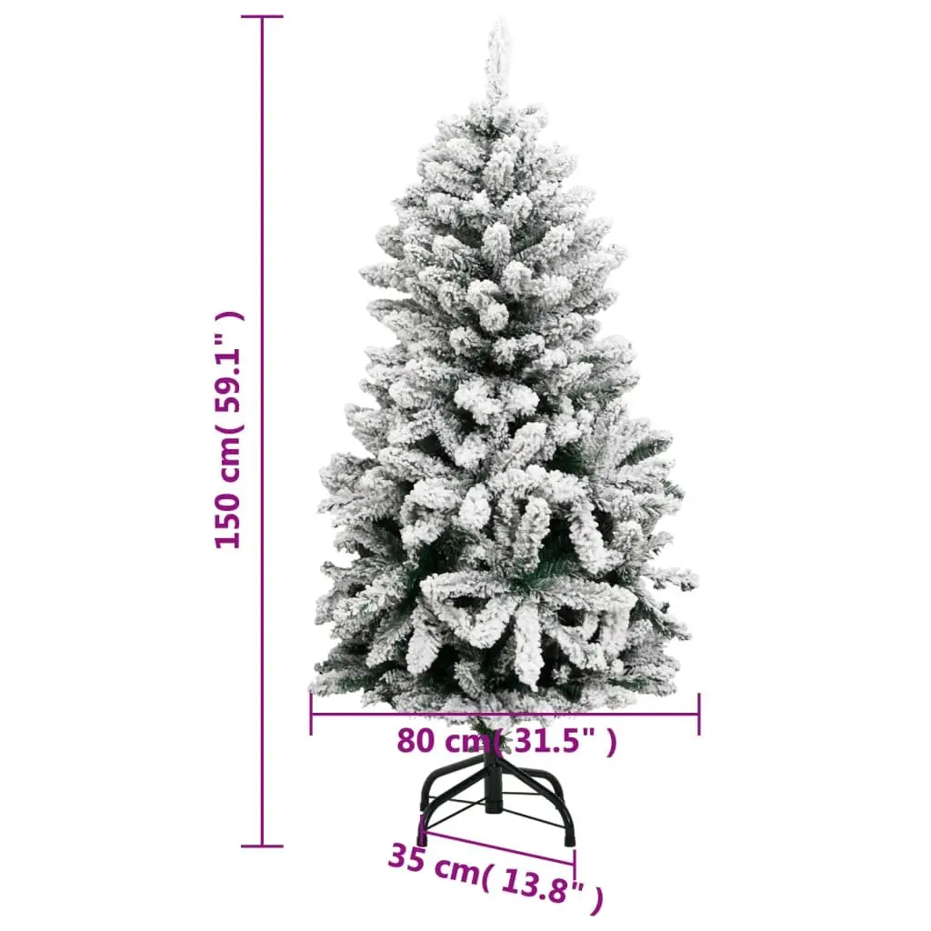 Artificial Christmas Tree 150cm for Holiday Decor with 150 LED Lights and Flocked Snow