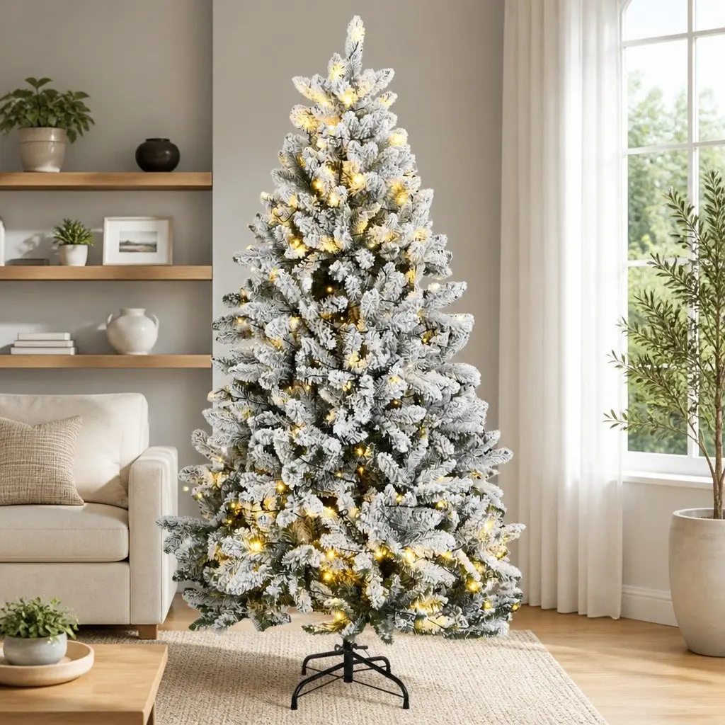 210cm Flocked Christmas Tree with LEDs