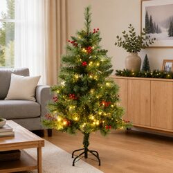 Artificial Hinged Christmas Tree 150cm 150 LED Lights 8 Modes Holiday Decor