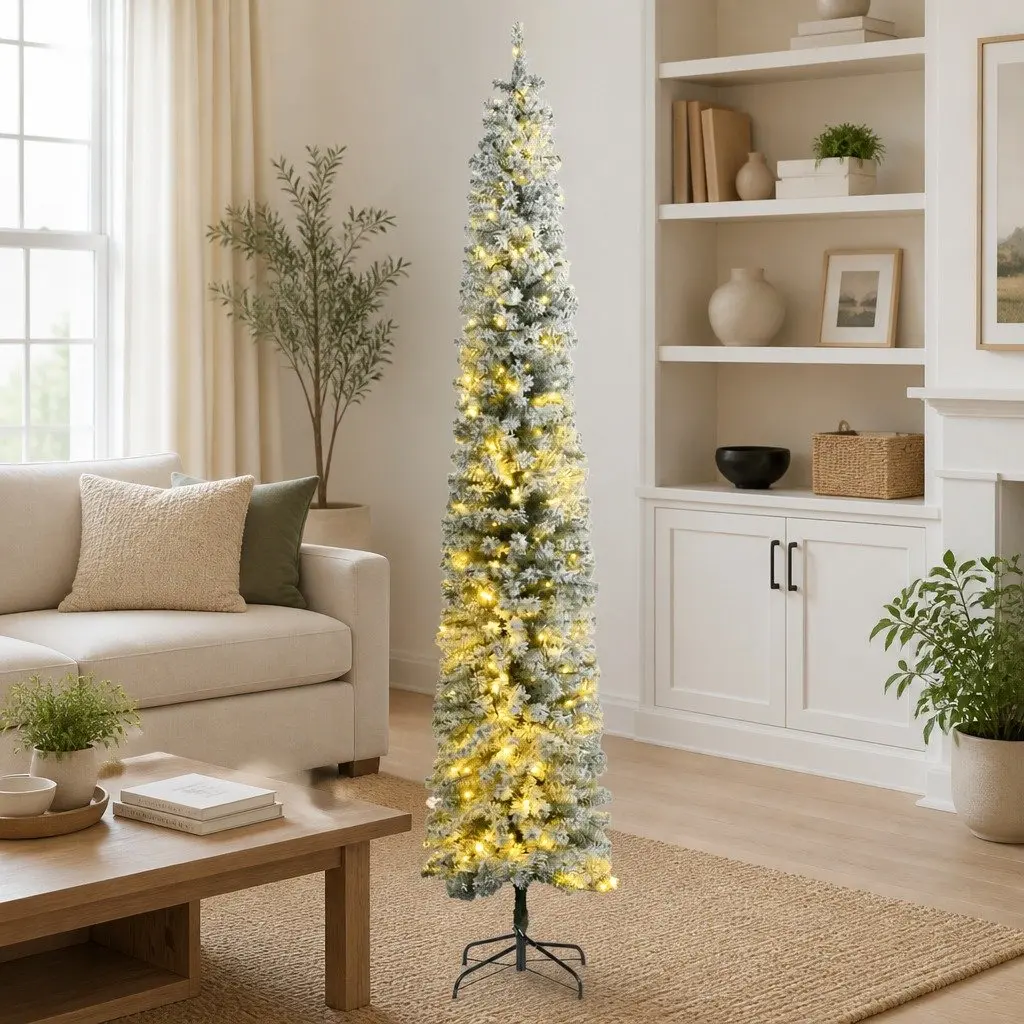 Slim Christmas Tree for Seasonal Decoration 270cm Green White
