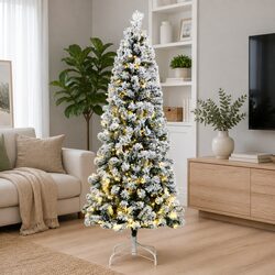 Artificial Hinged Christmas Tree 210cm 300 LEDs Flocked Snow 8 Lighting Modes